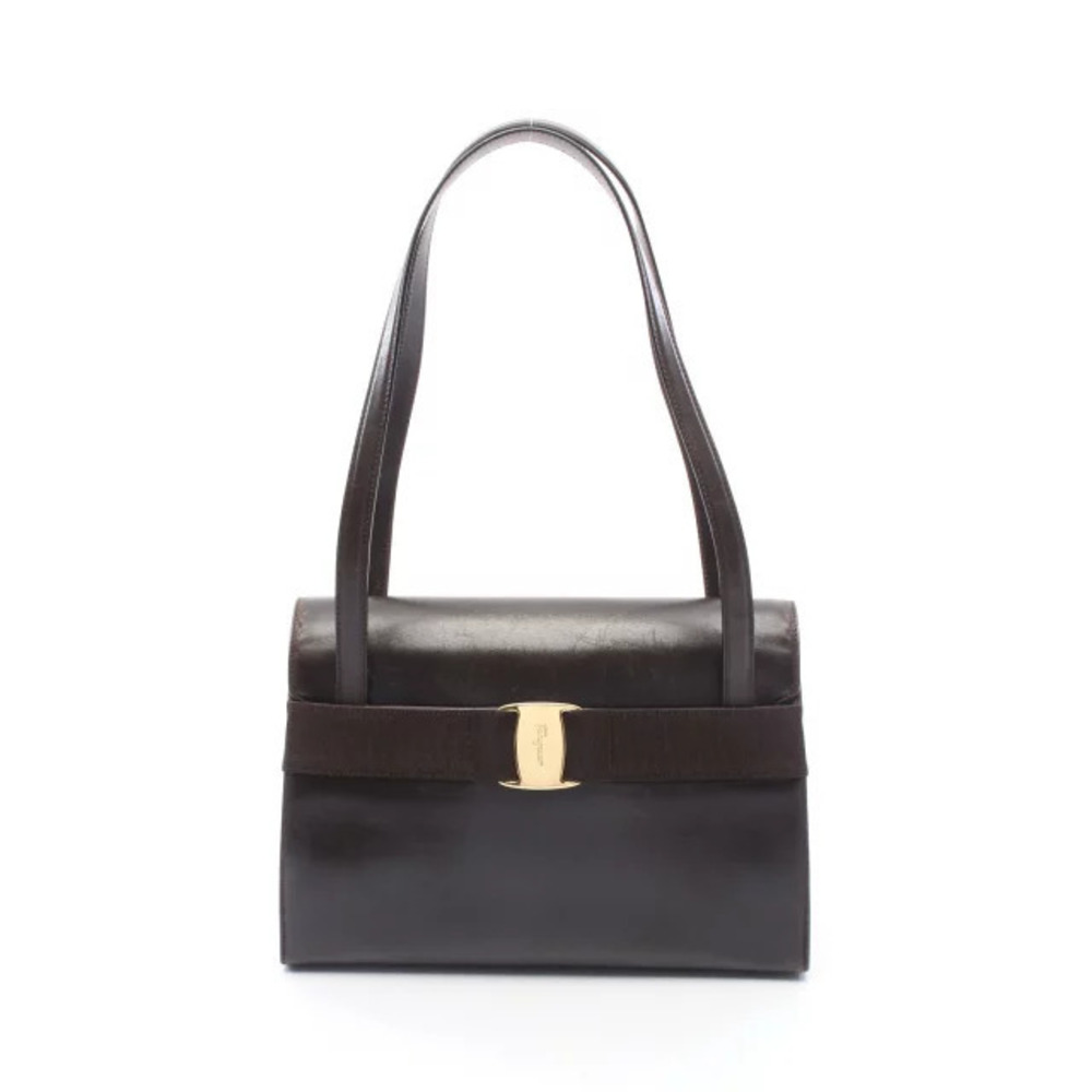Salvatore Ferragamo Vara Ribbon Shoulder Bag Leather Brown